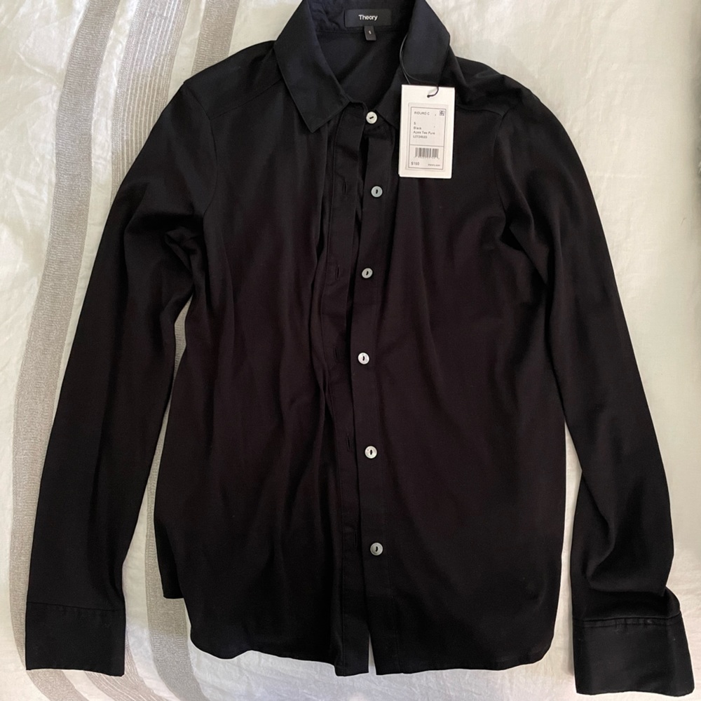 Black Small Theory Pima Cotton Long Sleeve Shirt